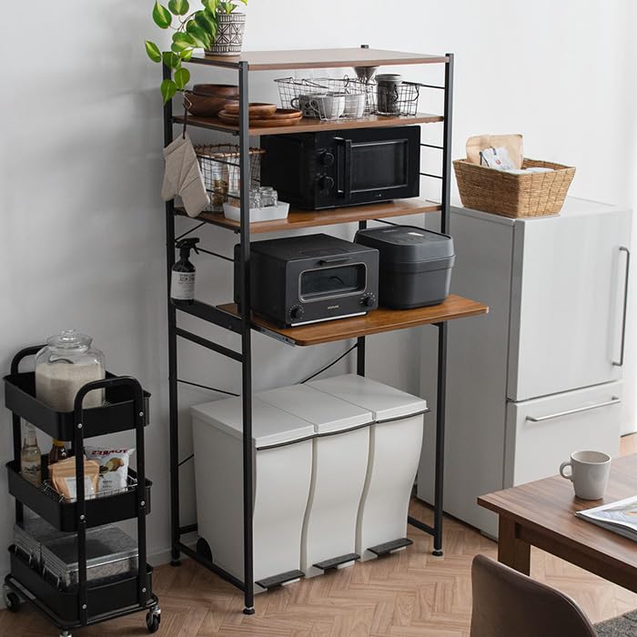 ゴミ箱上ラックレンジ台emery（エメリー）80cm幅　ライトブラウン　ブラック Amazon｜エア・リゾーム レンジ台 レンジボード ゴミ箱 収納